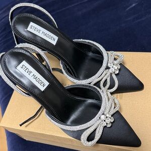 Steve Madden Black Heels with Silver Rhinestone Details